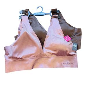 Vince Camuto 2 Pack Lounge Bra Removable Cups Rose Gold Espresso Metallic NWT XL
